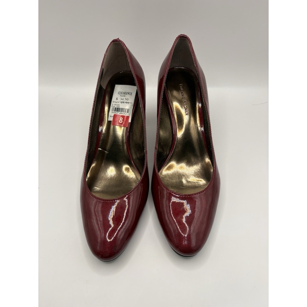 Etienne Aigner Heels Size 8 Burgundy Red Patent Leather Heels 2.5 inches Glossy